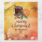 ホリークリスマス応援オレンジシナモングリーティング ワインラベル (シングルラベル)