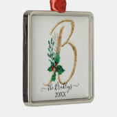 ホリークリスマス金ゴールドグリッターファミリーモノグラムB メタルオーナメント (右)