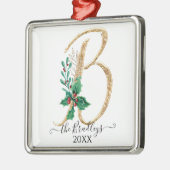 ホリークリスマス金ゴールドグリッターファミリーモノグラムB メタルオーナメント (左)