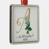 ホリークリスマス金ゴールドグリッターモノグラムアファミリー メタルオーナメント (右)