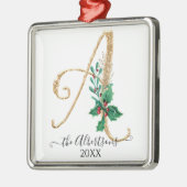 ホリークリスマス金ゴールドグリッターモノグラムアファミリー メタルオーナメント (左)