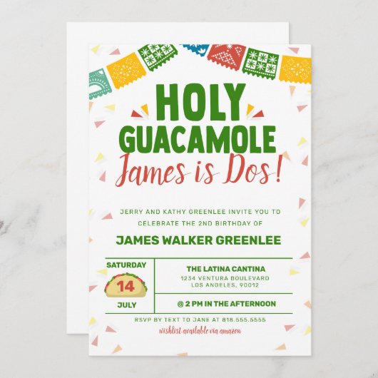 ホリーグアカモレ2ndバースデーフィエスタ 招待状 (正面/裏面)