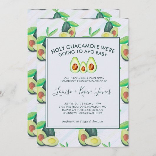 ホリーグアカモレ|アボカドベビーシャワー招待状 招待状 (正面/裏面)