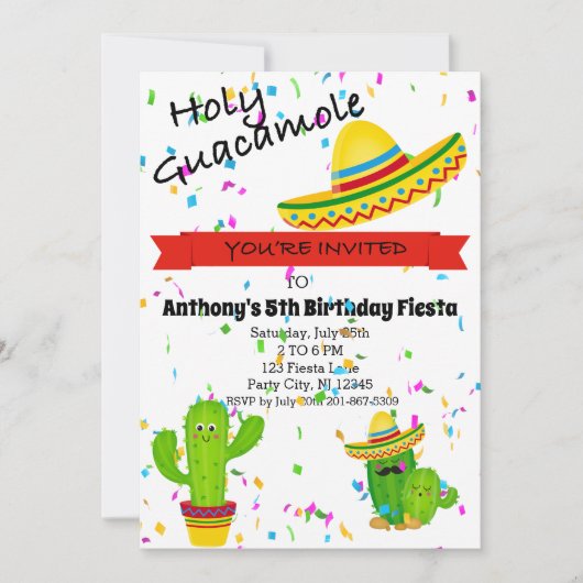 ホリーグアカモール子供の誕生日パーティの招待状 招待状 (正面)