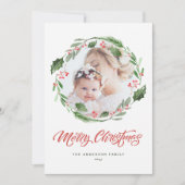 ホリーグリーンリースサークル写真メリークリスマス シーズンカード (正面)