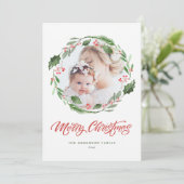 ホリーグリーンリースサークル写真メリークリスマス シーズンカード (スタンド正面)