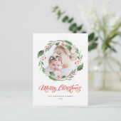 ホリーグリーンリースサークル写真メリークリスマス シーズンポストカード (スタンド正面)