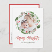 ホリーグリーンリースサークル写真メリークリスマス シーズンポストカード (正面/裏面)