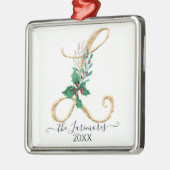 ホリーグリーンリーモノグラムL金ゴールドグリッタークリスマス メタルオーナメント (左)