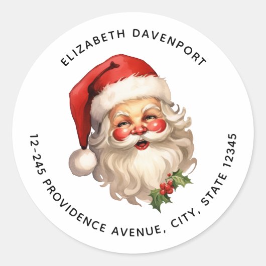 ホリーサンタすてきクロースレトロクリスマスアドレス ラウンドシール (正面)