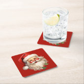 ホリーサンタすてきクロースレトロクリスマス スクエアペーパーコースター (インサイチュ)