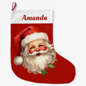 ホリーサンタすてきクロースレトロクリスマス ラージクリスマスストッキング (正面)