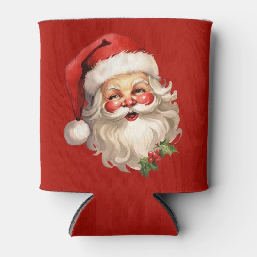 ホリーサンタすてきクロースレトロクリスマス 缶クーラー (正面)
