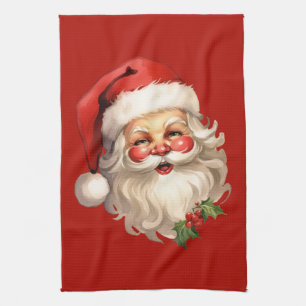 ホリーサンタすてきクロースレトロスタイルクリスマス キッチンタオル