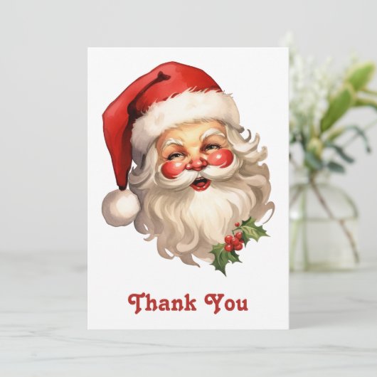 ホリーサンタすてきクロースレトロスタイルクリスマス サンキューカード (スタンド正面)