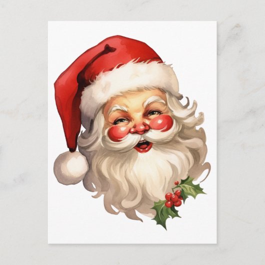 ホリーサンタすてきクロースレトロスタイルクリスマス シーズンポストカード (正面)
