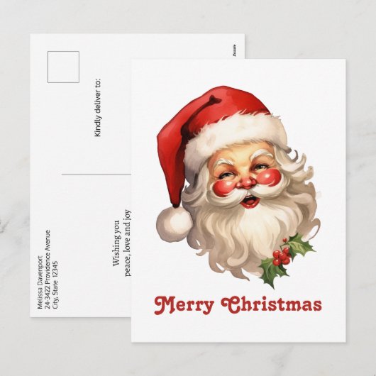 ホリーサンタすてきクロースレトロスタイルクリスマス シーズンポストカード (正面/裏面)