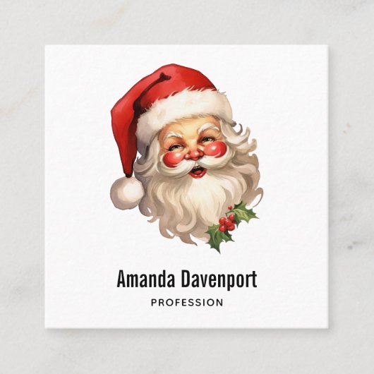 ホリーサンタすてきクロースレトロスタイルクリスマス スクエア名刺 (正面)