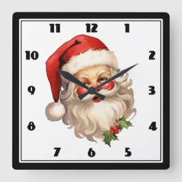 ホリーサンタすてきクロースレトロスタイルクリスマス スクエア壁時計