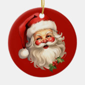 ホリーサンタすてきクロースレトロスタイルクリスマス セラミックオーナメント (正面)