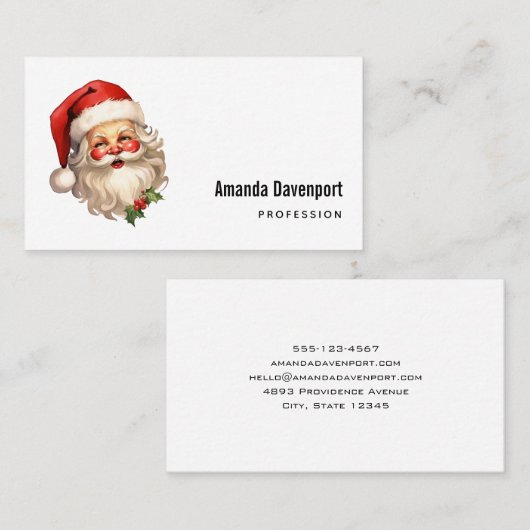 ホリーサンタすてきクロースレトロスタイルクリスマス 名刺 (正面/裏面)