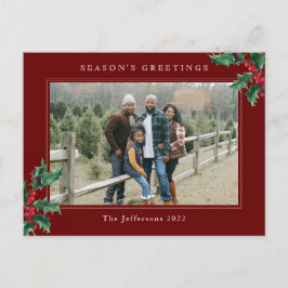 ホリーシンプルベリーカスタムフォトレッドクリスマス シーズンポストカード