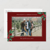 ホリーシンプルベリーカスタムフォトレッドクリスマス シーズンポストカード (正面/裏面)