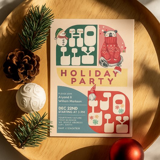 ホリージェイリー レトロ ジオメトリック パターン クリスマス パーティー 招待状