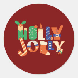 ホリージェリーフリスマスクリスマスお菓子の文字 ラウンドシール
