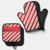 ホリーストライプとクリスマス 鍋つかみ&鍋敷きセット (正面/裏面)