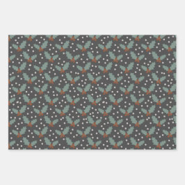 ホリースノーフレークのクリスマスパーセルパターン ラッピングペーパーシート