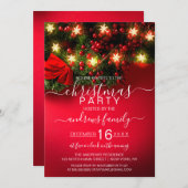 ホリースノーフレークぶら下がったのライトガーランドクリスマス 招待状 (正面/裏面)