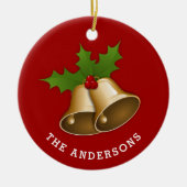 ホリーセラミックOパーソナライズされた付きクリスマスベル セラミックオーナメント (正面)
