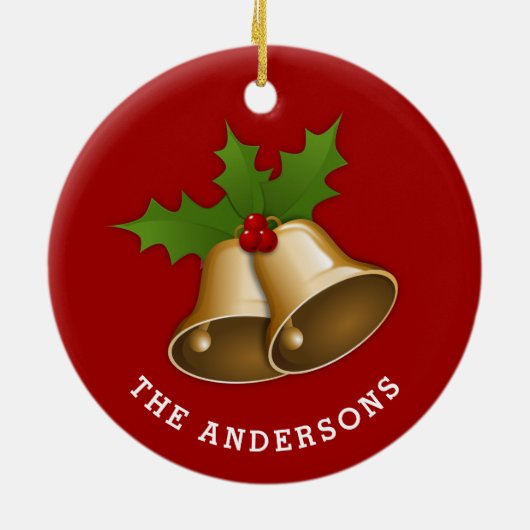 ホリーセラミックOパーソナライズされた付きクリスマスベル セラミックオーナメント (裏面)