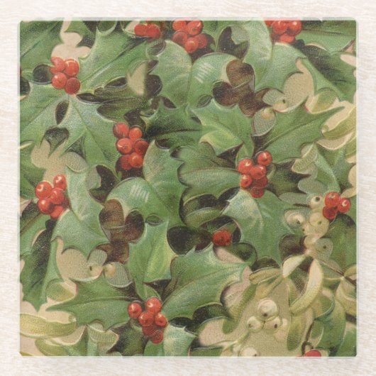 ホリーツリークリスマスホリデイヴィンテージ ガラスコースター (正面)