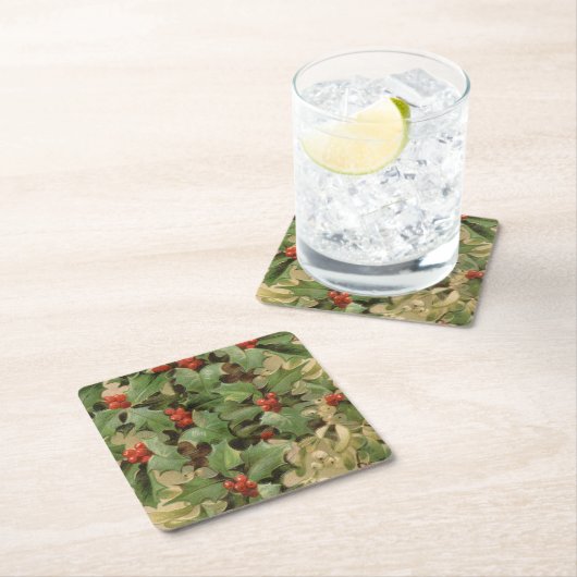 ホリーツリークリスマスホリデイヴィンテージ スクエアペーパーコースター (インサイチュ)
