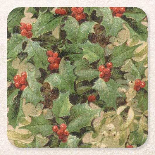 ホリーツリークリスマスホリデイヴィンテージ スクエアペーパーコースター (正面)