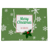 ホリーツリーベリーグリーンスノーフレークカスタムクリスマス ラージペーパーバッグ (正面)
