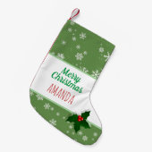 ホリーツリーベリーグリーン雪の結晶の名前クリスマス スモールクリスマスストッキング (正面 (吊り時))
