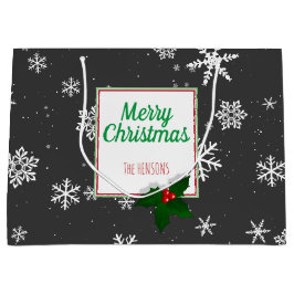 ホリーツリーベリーグレースノーフレークカスタムクリスマス ラージペーパーバッグ