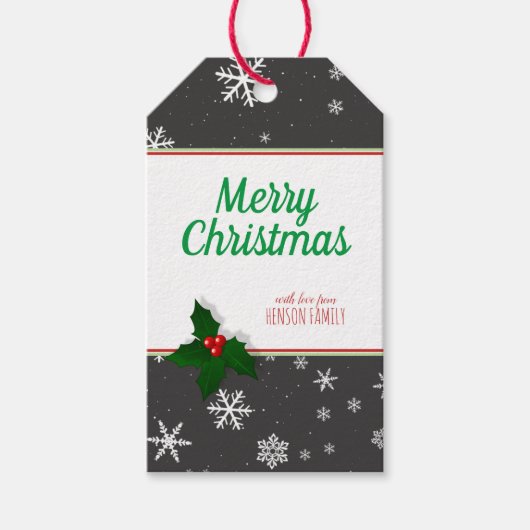 ホリーツリーベリースノーフレークカスタムクリスマス ギフトタグ (正面)