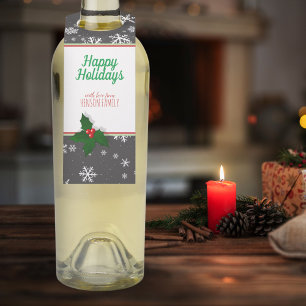 ホリーツリーベリースノーフレークカスタムクリスマス ボトルネックタグ
