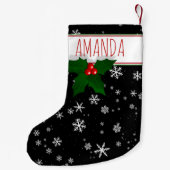 ホリーツリーベリースノーフレークパーソナライズされた模様 スモールクリスマスストッキング (裏面)