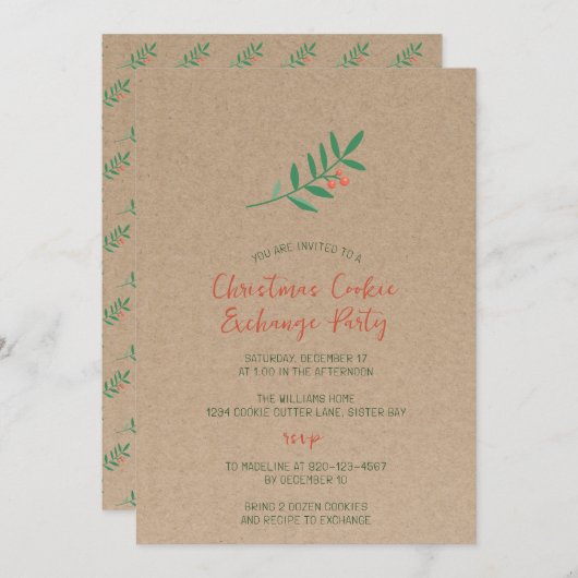 ホリーデクリスマスクッキー交換クラフトパーティー 招待状 (正面/裏面)