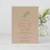 ホリーデザインのクリスマスクッキー交換会カード クラフト紙パーティー 招待状 (スタンド正面)