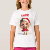 ホリーハット付き愛らしいクリスマスガール名前をカスタムする Tシャツ (正面)