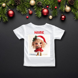 ホリーハット付き愛らしいクリスマスガール名前をカスタムする Tシャツ