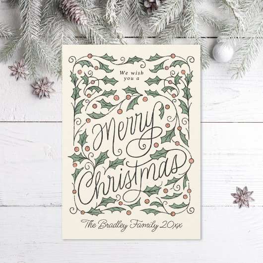 ホリーハンドレターメリークリスマスホリデーカード シーズンカード