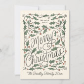 ホリーハンドレターメリークリスマスホリデーカード シーズンカード (正面)