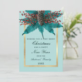 ホリーパインコーンブーケ金ゴールド縁どクリスマス シーズンカード (スタンド正面)